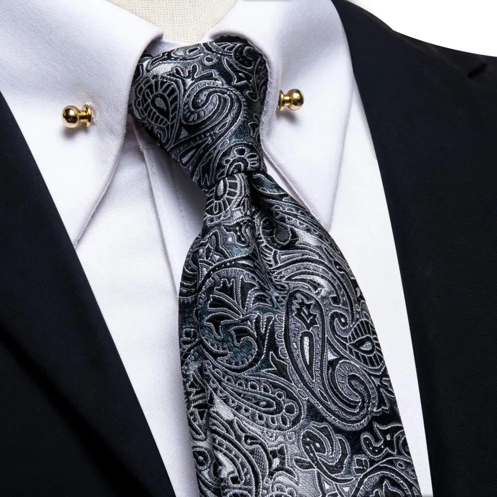 Oi-Tie-gravata azul teal masculina, gravata de alta qualidade, pino de gola dourada, conjunto de abotoaduras sólidas, luxo, novo