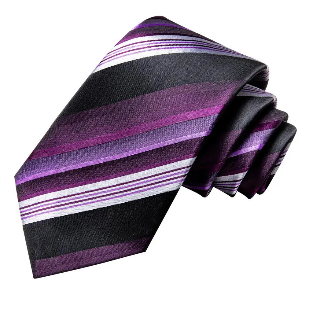 Gravata elegante de seda listrada para homens, gravata de casamento para negócios, moda designer de gravata, abotoadura manual, roxa e branca, gravata