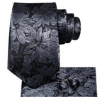 Hi-tie moda 8.5cm preto cinza floral masculino elegante gravata lenço abotoaduras conjunto acessórios de festa de casamento presente para homem gravat