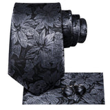 Hi-tie moda 8.5cm preto cinza floral masculino elegante gravata lenço abotoaduras conjunto acessórios de festa de casamento presente para homem gravat