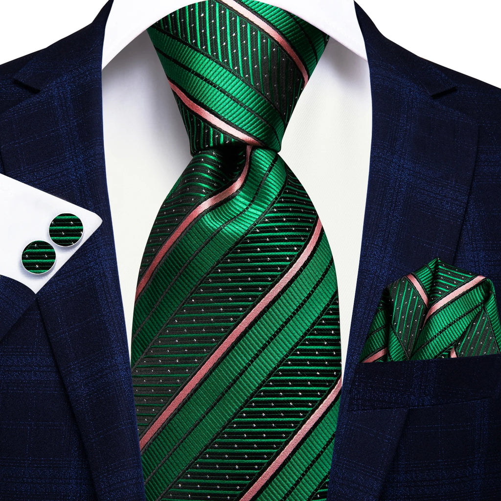 Hi-tie listrado borgonha azul preto masculino elegante gravata lenço abotoaduras 3 pçs conjunto moda clássico seda gravata de luxo para homem