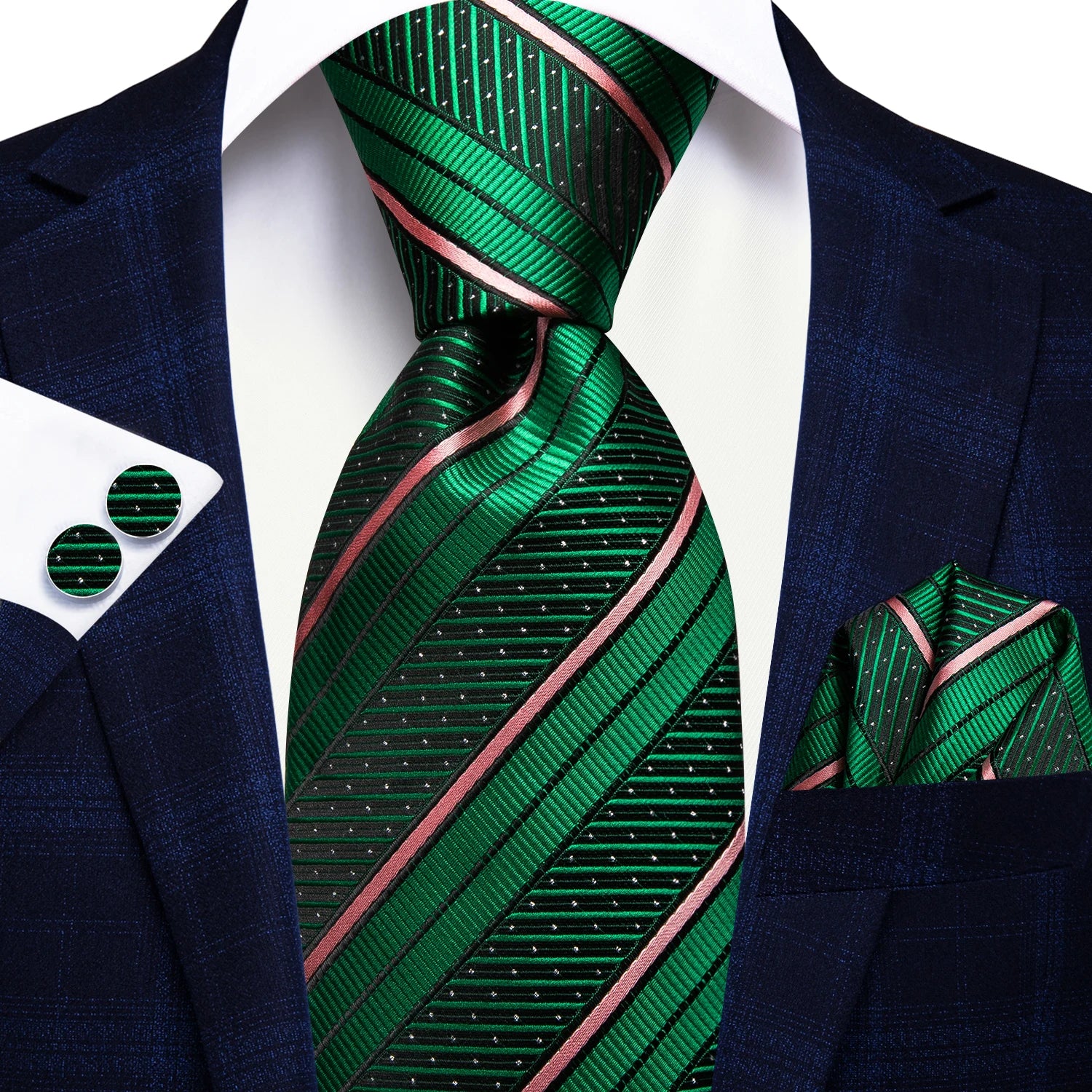 Hi-tie listrado borgonha azul preto masculino elegante gravata lenço abotoaduras 3 pçs conjunto moda clássico seda gravata de luxo para homem