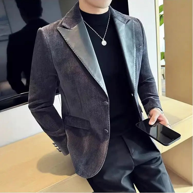 Embreagem de couro chenille terno jaquetas 2025 outono inverno novos homens negócios casual fino ajuste casacos formal festa casamento tailcoat