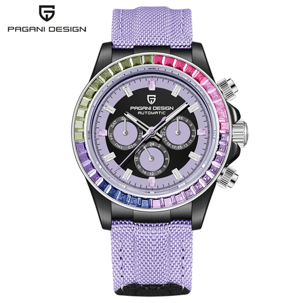 Pagani design novo 40mm arco-íris moldura cronógrafo safira relógio mecânico automático masculino aço inoxidável à prova dwaterproof água