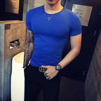 Camiseta de manga curta masculina, simples com gola redonda, slim fit, camiseta casual fitness, roupa sólida, tamanho grande 4XL-M, verão, 2022