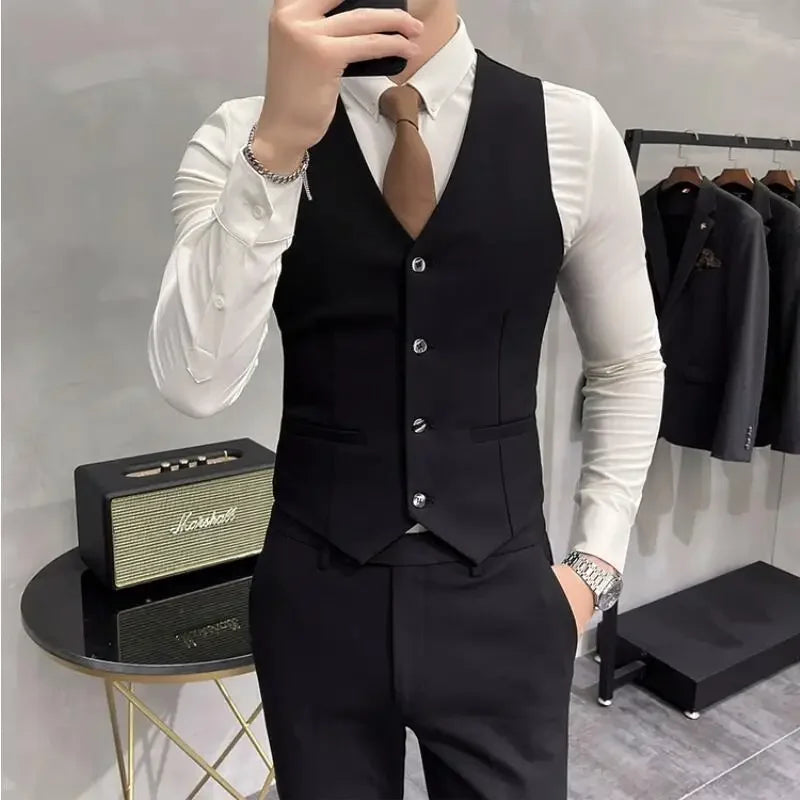 (Jaqueta + colete + calça) plus size 7xl-s masculino coreano fino ajuste noivo casamento negócios casual smoking masculino trabalho terno social 3 peças