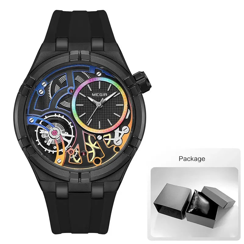 MEGIR Laranja Esporte Relógio Analógico para Homens Moda Relógio de Pulso de Quartzo À Prova D 'Água com Mãos Luminosas Pulseira de Silicone MN8111