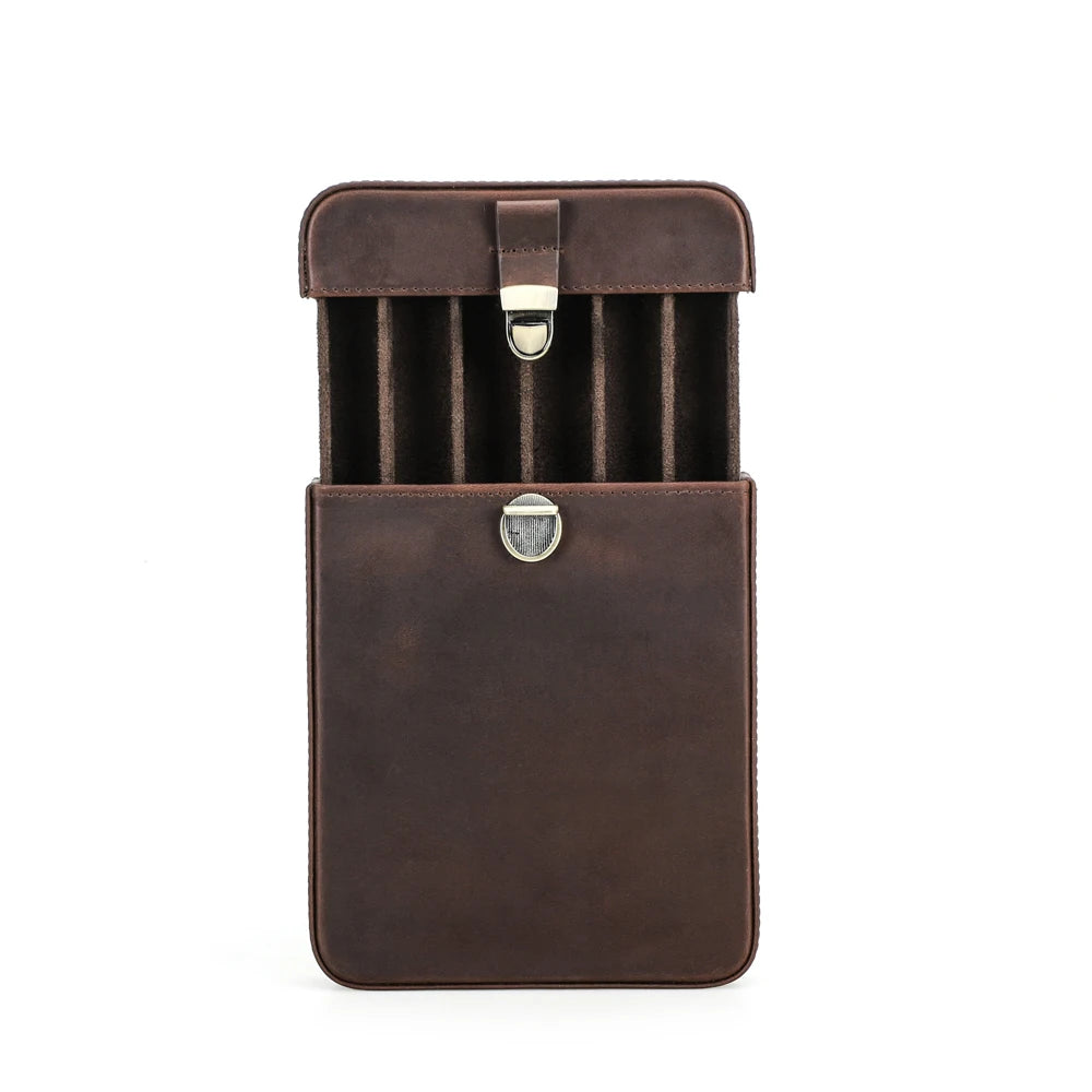 Caixa de charuto portátil de luxo com fivela de latão Humidor Cigar Box Estojo de couro para fumar Acessórios de armazenamento Compartimentos 3 ou 6 slots