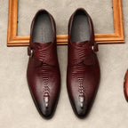 Sapato liso Oxford de couro genuíno masculino, preto, azul, padrão crocodilo, artesanal, sapatos formais, casamento, negócio, verão