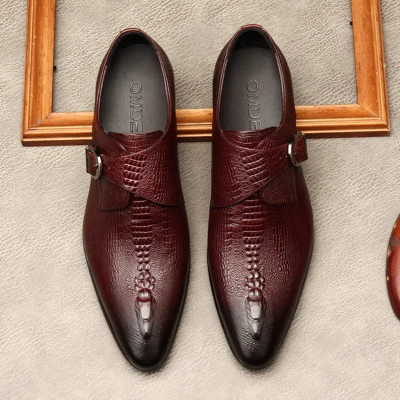 Sapato liso Oxford de couro genuíno masculino, preto, azul, padrão crocodilo, artesanal, sapatos formais, casamento, negócio, verão