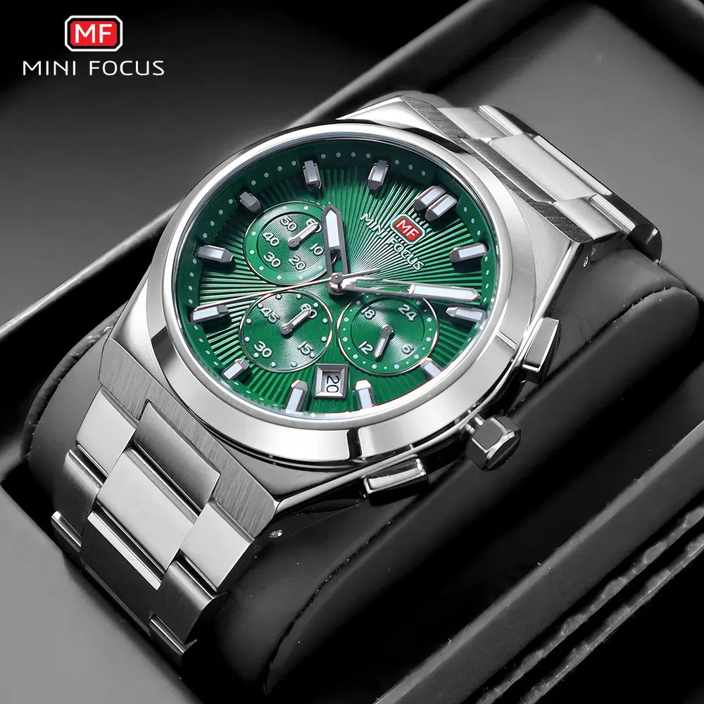 Mini foco moda masculina militar esporte relógio pulseira de aço inoxidável luminoso resistente à água relógio de pulso de quartzo com calendário1614