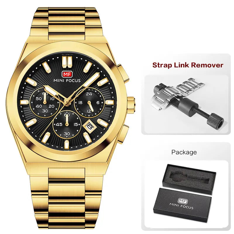 Mini foco moda masculina militar esporte relógio pulseira de aço inoxidável luminoso resistente à água relógio de pulso de quartzo com calendário1614