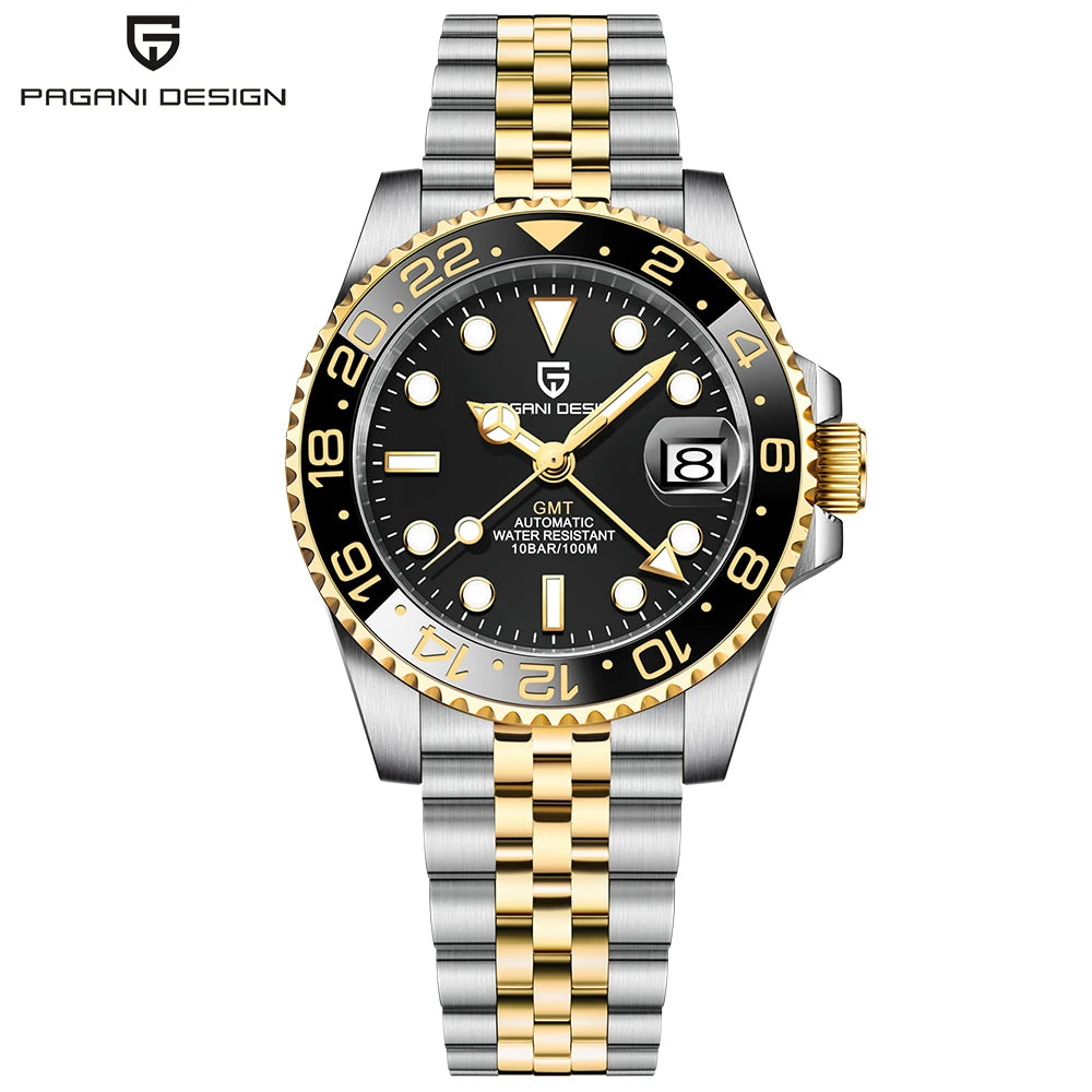 Pagani design 40mm luxo masculino relógio de pulso mecânico aço inoxidável gmt marca superior vidro safira relógios masculinos reloj hombre