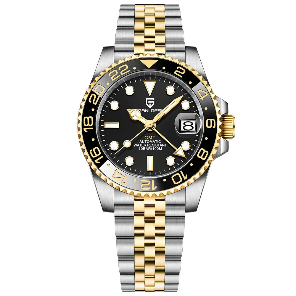 Pagani design novo PD-1662 relógio mecânico masculino superior vidro de safira gmt relógio 100m à prova dwaterproof água relógio mecânico automático masculino