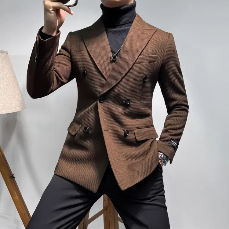 Elegante Blazer Masculino Duplo Breasted de Alta Qualidade