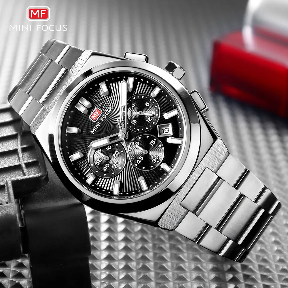 Mini foco moda masculina militar esporte relógio pulseira de aço inoxidável luminoso resistente à água relógio de pulso de quartzo com calendário1614