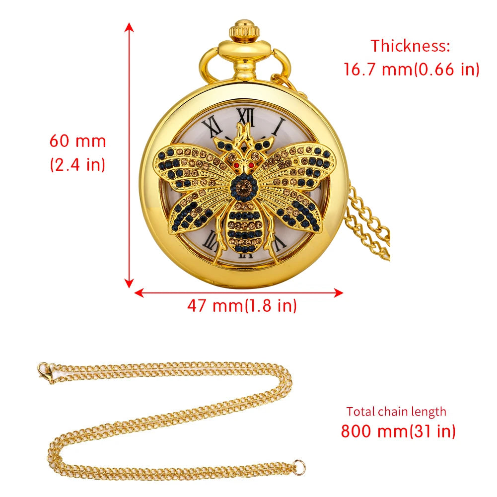 Encantador relógio de bolso de quartzo coruja incrustado de diamante, dourado artesanato arte, corrente oca relógio, camisola pingente, luxo