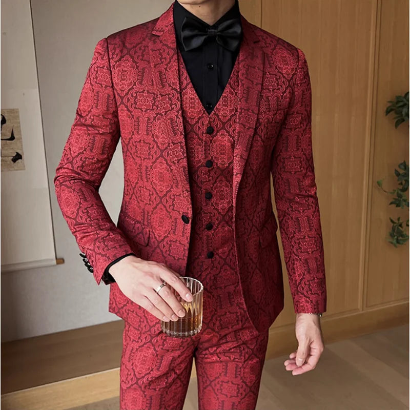 Nova moda jacquard elegante terno masculino 3 peça formal negócios fino ajuste conjuntos casuais masculino noivo festa de casamento smoking ternos de baile