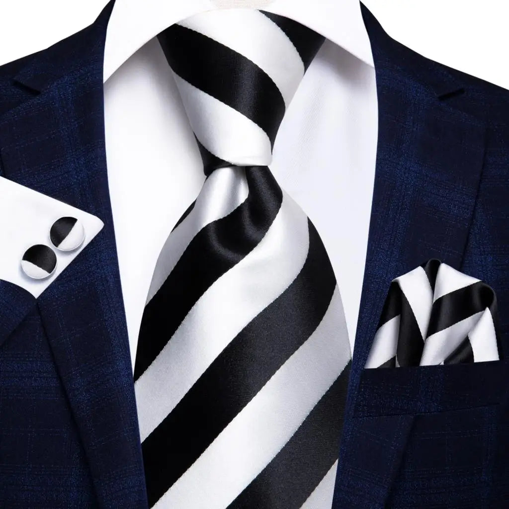 Gravatas masculinas branco sliver hanky abotoaduras conjunto de seda pescoço laços para festa de casamento negócios gravata masculina 2022 nova marca de moda hi-tie