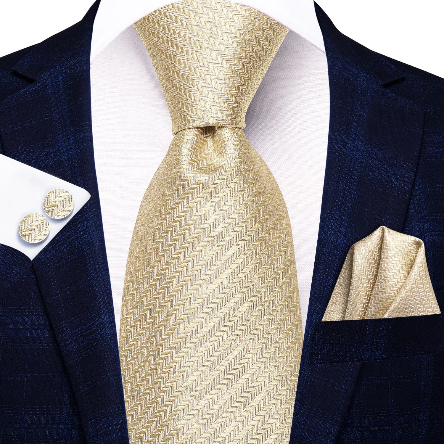 Hi-tie floral champanhe marfim masculino elegante gravata lenço abotoaduras para smoking moda clássico seda gravata de luxo para homem