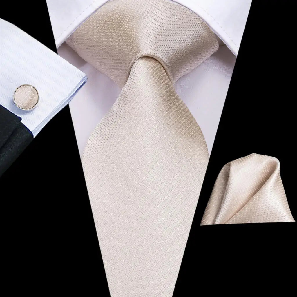 Gravatas masculinas branco sliver hanky abotoaduras conjunto de seda pescoço laços para festa de casamento negócios gravata masculina 2022 nova marca de moda hi-tie