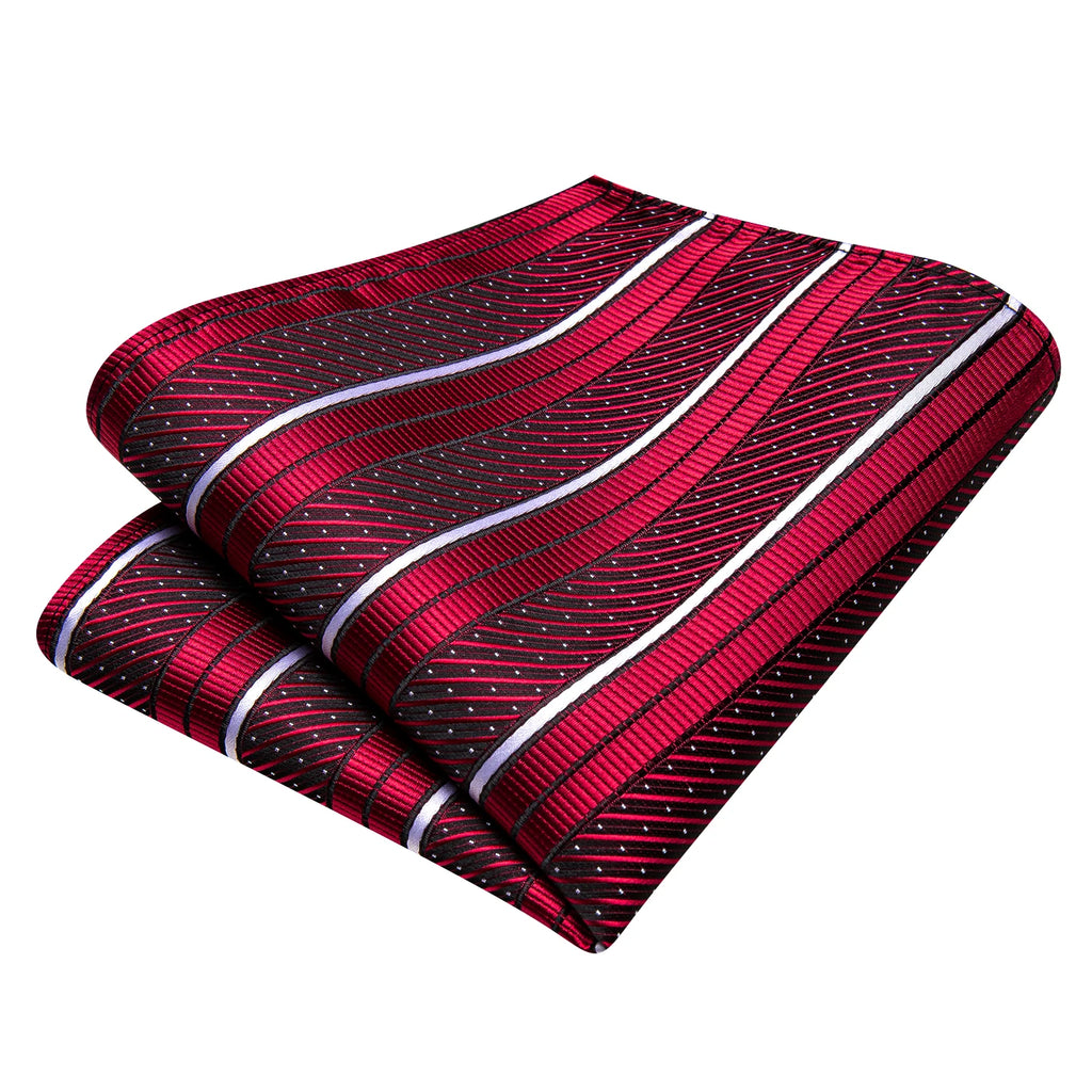 Hi-tie listrado borgonha azul preto masculino elegante gravata lenço abotoaduras 3 pçs conjunto moda clássico seda gravata de luxo para homem