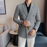 Estilo britânico fino ajuste houndstooth blazer para homens 2023 moda duplo breasted negócios escritório vestido de casamento terno jaqueta