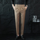 Alta qualidade estilo italiano calças de terno de cintura alta moda napolitan masculino fino ajuste escritório de negócios calças de casamento social