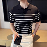 2025 verão masculino respirável listrado contraste painel polo camisa de alta qualidade casual manga curta malha camiseta topo roupas masculinas