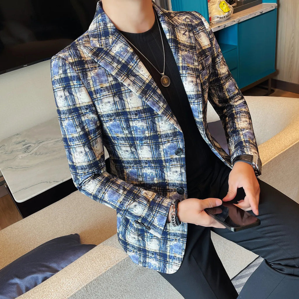 Estilo britânico de luxo xadrez terno jaqueta 2025 outono novos homens high-end negócios fino blazers noivo casamento festa social vestido casacos