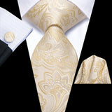 Hi-tie floral champanhe marfim masculino elegante gravata lenço abotoaduras para smoking moda clássico seda gravata de luxo para homem