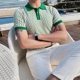 Xadrez de diamante masculino malha camisa polo, seda gelo, manga curta, slim fit, camiseta lapela, streetwear plus size, 4XL, verão, 2023