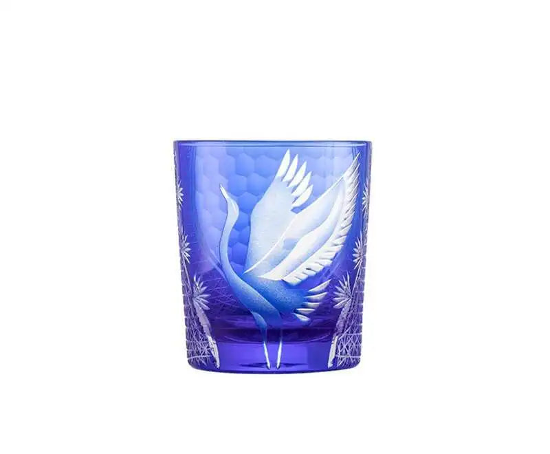 Japonês mão gravura pinheiro guindaste edo kiriko cristal copo de uísque trabalho da arte copo vinho brandy snifter saquê caneca copo de licor