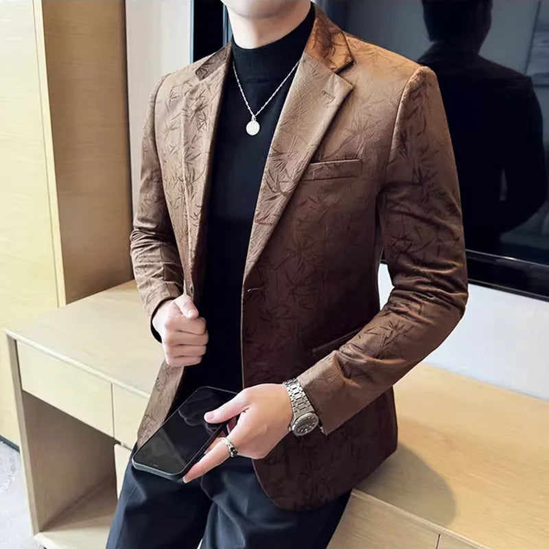 Nova moda elegante veludo jacquard ternos jaqueta masculina fino ajuste negócios social formal terno casacos tailcoat roupas masculinas 4xl-m