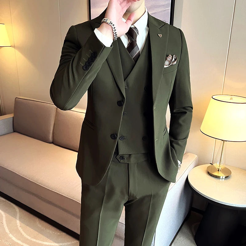 (Blazer + colete + calças) 2025 design mais recente colete duplo breasted terno masculino de alta qualidade negócios simples casual casamento smoking