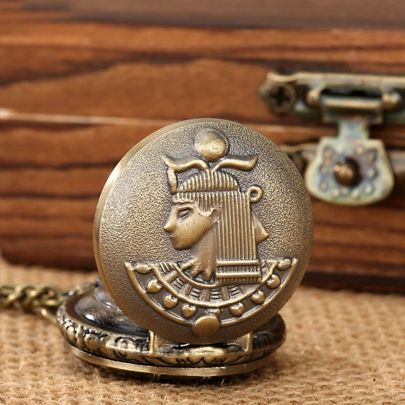 Pouco bronze coroa personagem retro design vintage relógios de bolso para homem com 80cm colar corrente arte antiga colecionáveis