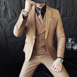 Fato de negócios slim fit duplo trespassado masculino, jaqueta, calça e colete, alta qualidade, design de moda, sing de festa, 3 peças