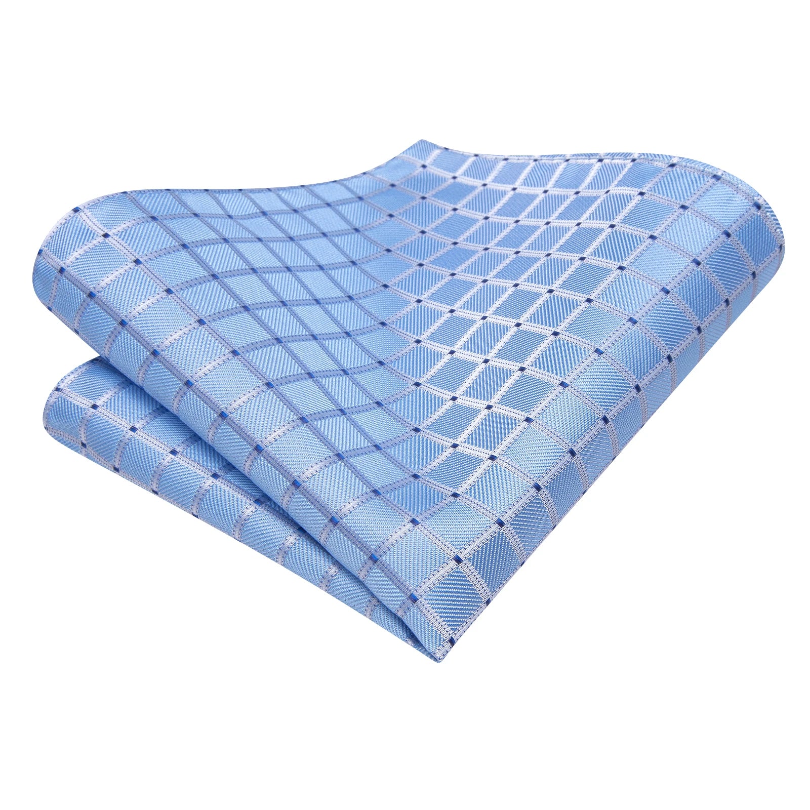 Hi-tie masculino elegante gravata lenço abotoaduras 3 pçs conjunto xadrez azul claro para smoking moda clássico seda luxo gravata para homem