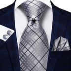 Gravatas masculinas branco sliver hanky abotoaduras conjunto de seda pescoço laços para festa de casamento negócios gravata masculina 2022 nova marca de moda hi-tie
