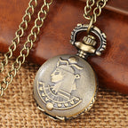Pouco bronze coroa personagem retro design vintage relógios de bolso para homem com 80cm colar corrente arte antiga colecionáveis