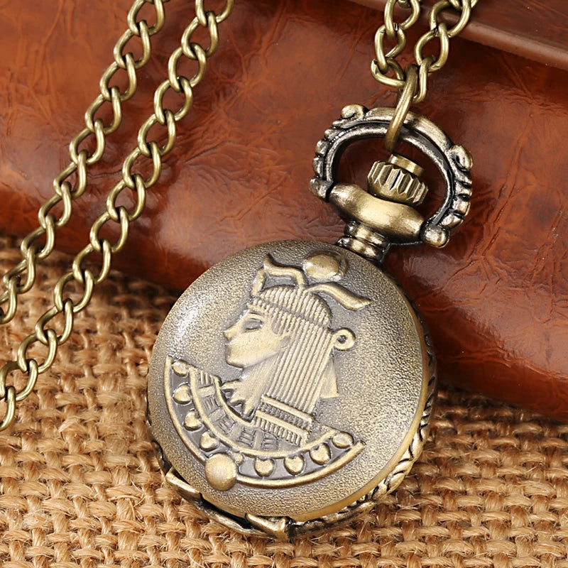 Pouco bronze coroa personagem retro design vintage relógios de bolso para homem com 80cm colar corrente arte antiga colecionáveis