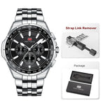MINI FOCUS Moda Casual Relógio de Quartzo para Homens Relógio de Pulso Multifuncional com Mãos Luminosas Banda de Aço Cronógrafo Calendário Data