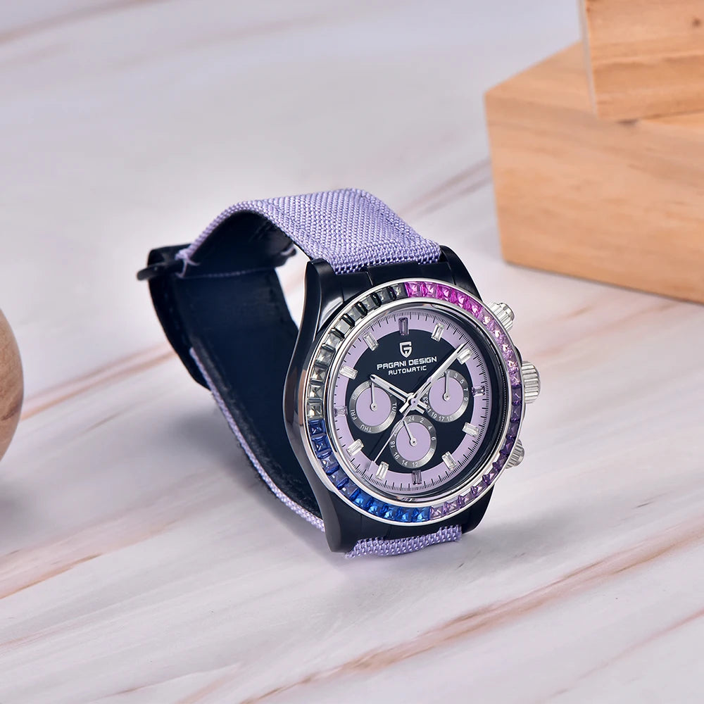 Pagani design novo 40mm arco-íris moldura cronógrafo safira relógio mecânico automático masculino aço inoxidável à prova dwaterproof água