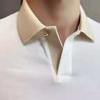 Moda verão cor bloqueada turn down collar polos camisas masculinas de seda gelo manga curta magro casual negócios social camisetas 4xl-m