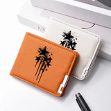 Carteira curta masculina de couro PU casual criativa com estampa de estrela preta adequada para carteira de negócios