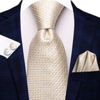 Hi-tie floral champanhe marfim masculino elegante gravata lenço abotoaduras para smoking moda clássico seda gravata de luxo para homem