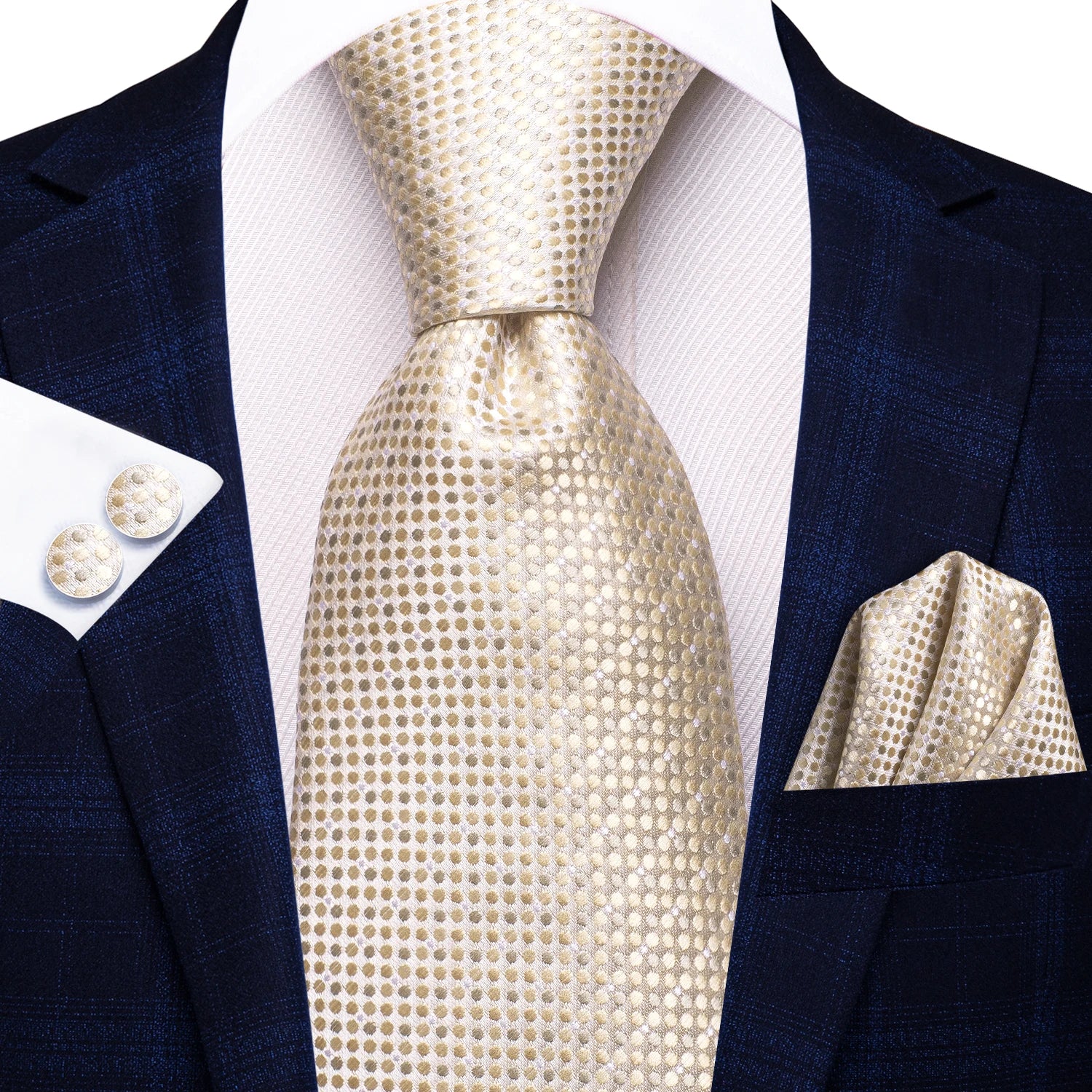 Hi-tie floral champanhe marfim masculino elegante gravata lenço abotoaduras para smoking moda clássico seda gravata de luxo para homem