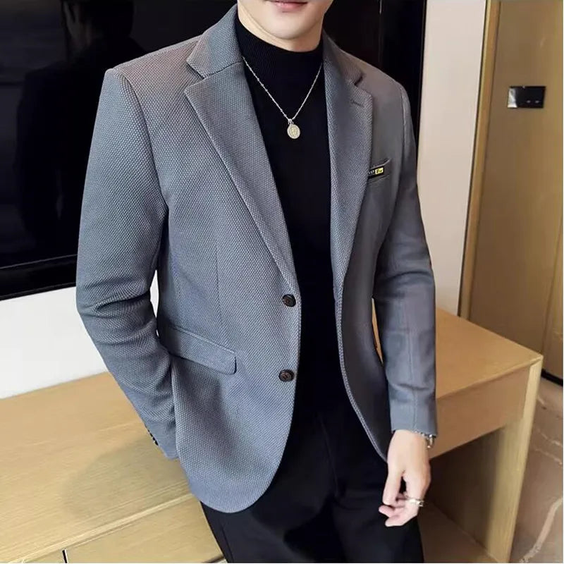 Nova lmitation algodão jacquard coreano fino ajuste terno jaqueta masculina moda casual negócios blazers casamento festa social vestido casacos