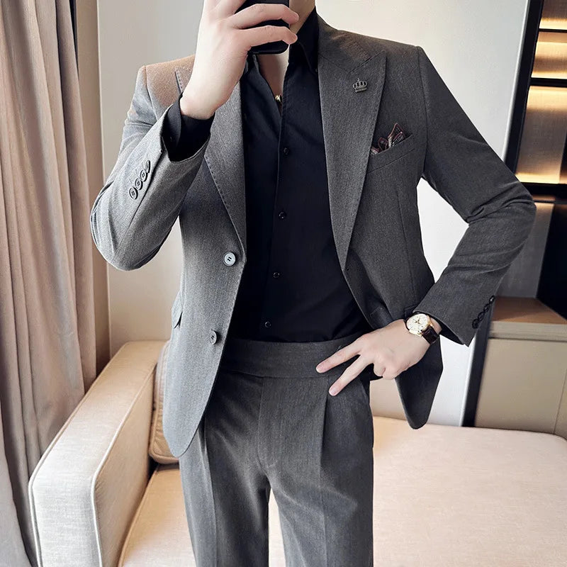 (Jaqueta + calça) ternos masculinos de luxo, slim fit, 2 peças, alta qualidade, estilo italiano, casamento, festa social, smoking, roupas masculinas