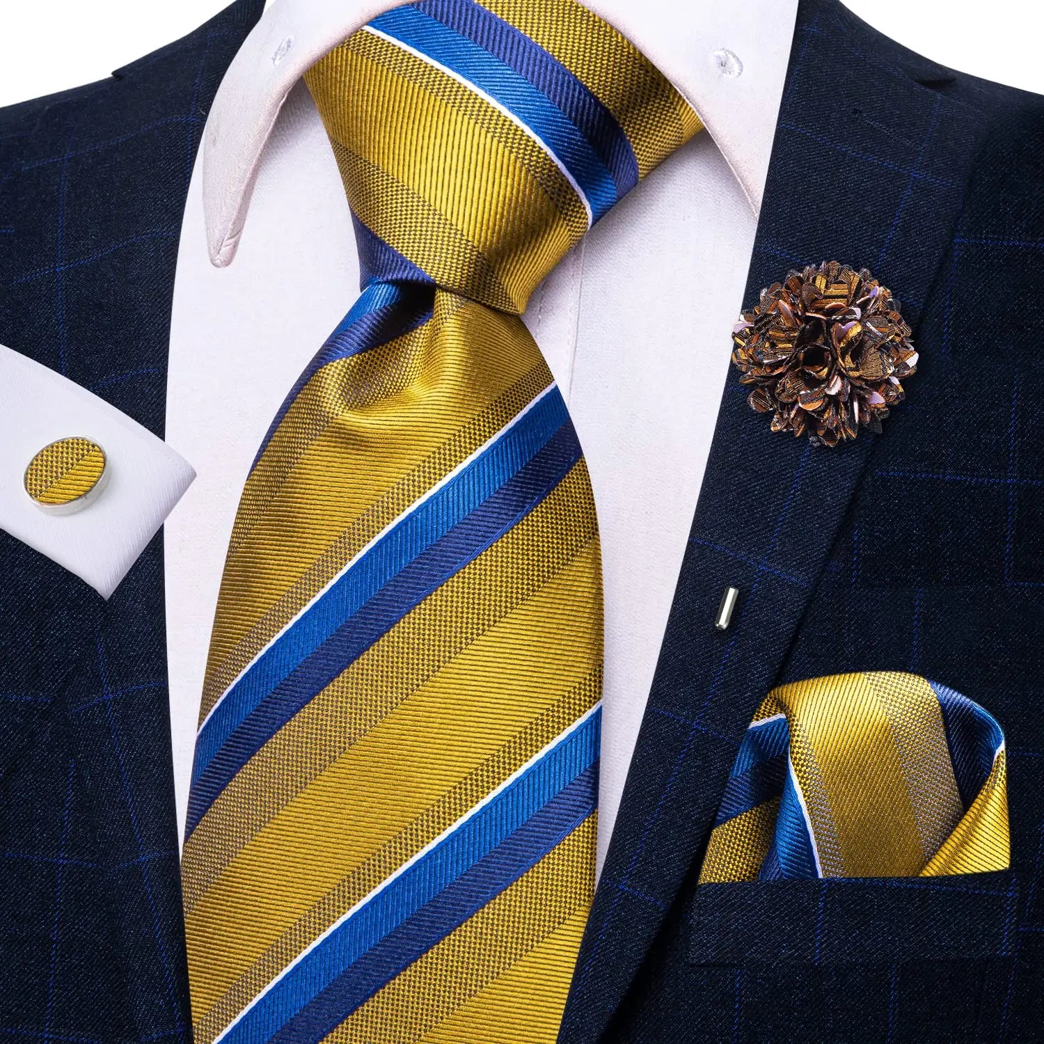 Gravata elegante de seda listrada para homens, gravata de casamento para negócios, moda designer de gravata, abotoadura manual, roxa e branca, gravata